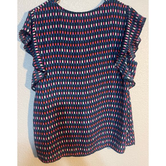 Women’s Blouse Medium Gap Multicolor V-Neck Flowy Short Sleeve Black multicolor - Picture 4 of 6